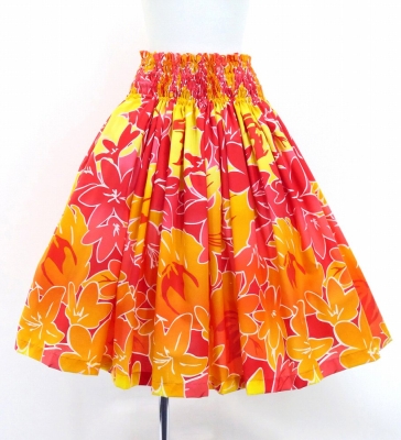 Hula Pa'u Skirt with Hawaiian Flower Print / Orange & Red / J3209