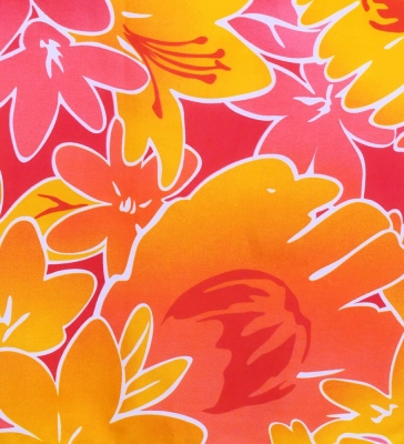 Hula Pa'u Skirt with Hawaiian Flower Print / Orange & Red / J3209