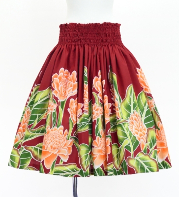 Hula Pa'u Skirt with Protea Print / Red / G3235