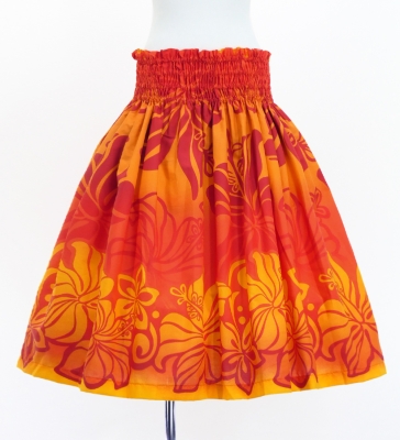 Hula Pa'u Skirt with Hibiscus Print / Orange & Red / G3241
