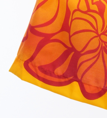 Hula Pa'u Skirt with Hibiscus Print / Orange & Red / G3241