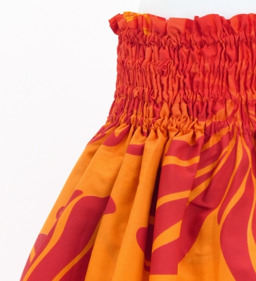 Hula Pa'u Skirt with Hibiscus Print / Orange & Red / G3241