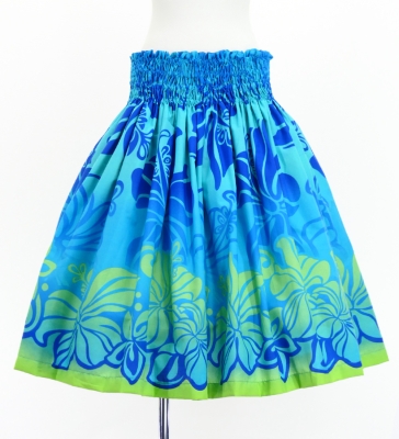 Hula Pa'u Skirt with Hibiscus Print / Yellow & Royal / G3245