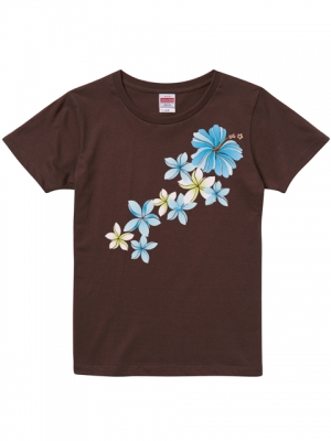 Hula Print T-shirt / Hibiscus & Plumeria / Brown / JT789br