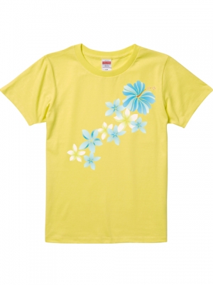 Hula Print T-shirt / Hibiscus & Plumeria / Yellow / JT789y