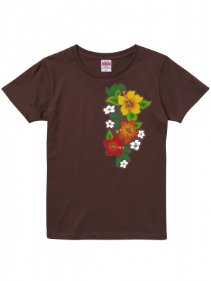 Hula Print T-shirt / Hibiscus / Brown / JT980br