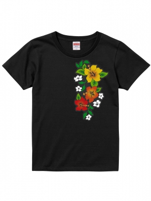 Hula Print T-shirt / Hibiscus / Black  / JT980b