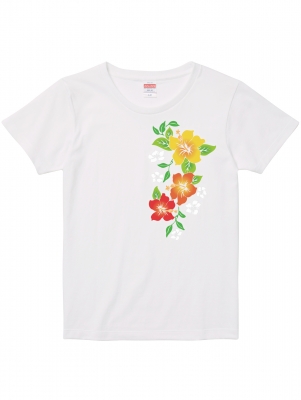 Hula Print T-shirt / Hibiscus / White  / JT980w