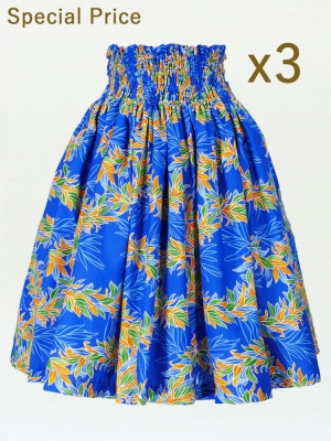 3-PIECE SET / Hula Pa'u Skirt with Maile Print / Blue /J2144-3