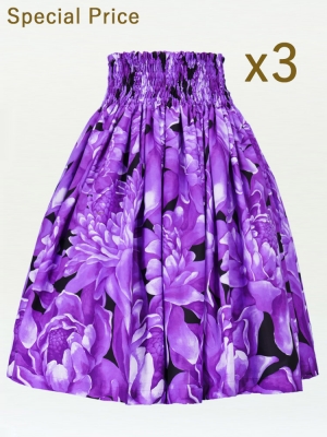3-PIECE SET / Hula Pa'u Skirt with Protea  Print / Purple / J2452-3