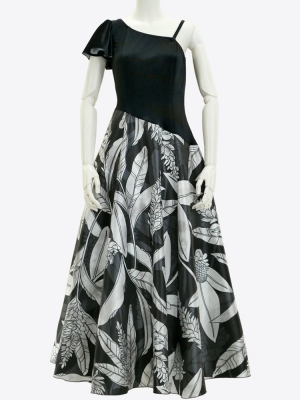 Hula One Shoulder Dress with Velvet & Ginger / Luxury Collection / Black / J2690bk