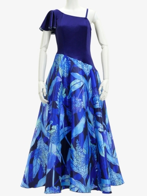Hula One Shoulder Dress with Velvet & Ginger / Luxury Collection / Blue / J2690bl