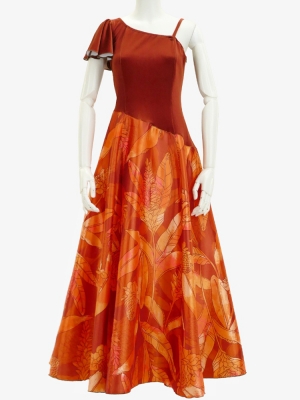 Hula One Shoulder Dress with Velvet & Ginger / Luxury Collection / Brown / J2690br