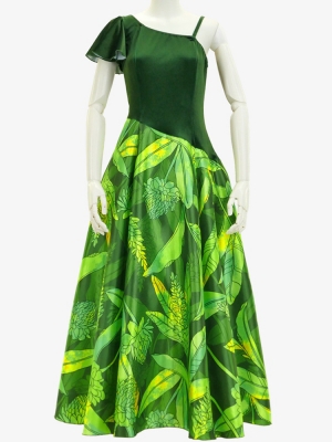 Hula One Shoulder Dress with Velvet & Ginger / Luxury Collection / Green / J2690gr