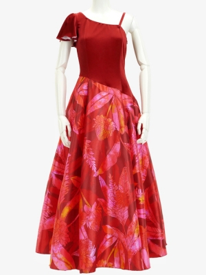 Hula One Shoulder Dress with Velvet & Ginger / Luxury Collection / Red / J2690rd