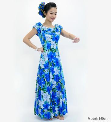Hula Long Dress with Hibiscus Print / Luxury Collection / Blue / J2834bl