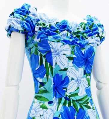 Hula Long Dress with Hibiscus Print / Luxury Collection / Blue / J2834bl