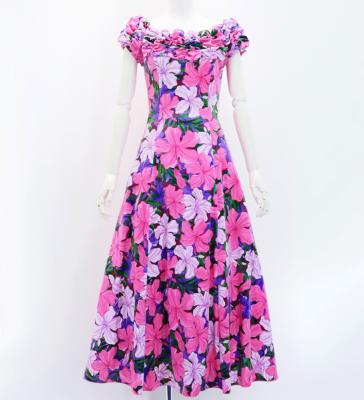 Hula Long Dress with Hibiscus Print / Luxury Collection / Pink / J2834pi