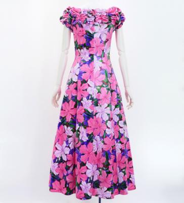 Hula Long Dress with Hibiscus Print / Luxury Collection / Pink / J2834pi