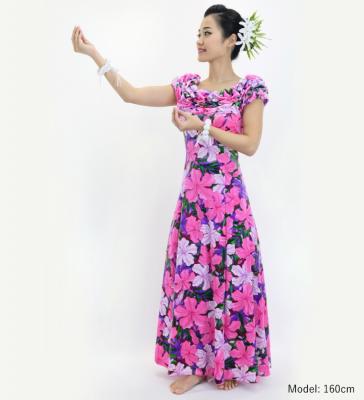 Hula Long Dress with Hibiscus Print / Luxury Collection / Pink / J2834pi