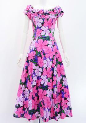 Hula Long Dress with Hibiscus Print / Luxury Collection / Pink / J2834pi