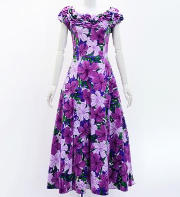 Hula Long Dress with Hibiscus Print / Luxury Collection / Red&Purple / J2834rdpu