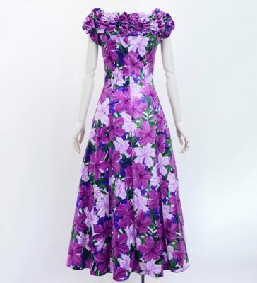 Hula Long Dress with Hibiscus Print / Luxury Collection / Red&Purple / J2834rdpu