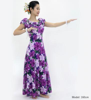 Hula Long Dress with Hibiscus Print / Luxury Collection / Red&Purple / J2834rdpu