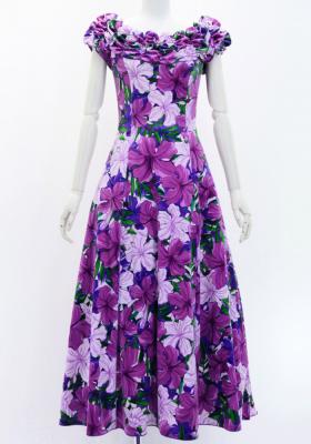 Hula Long Dress with Hibiscus Print / Luxury Collection / Red&Purple / J2834rdpu