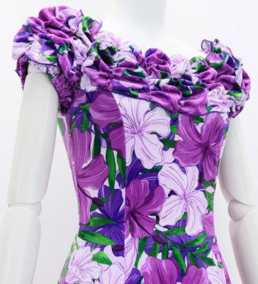 Hula Long Dress with Hibiscus Print / Luxury Collection / Red&Purple / J2834rdpu