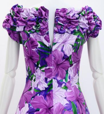 Hula Long Dress with Hibiscus Print / Luxury Collection / Red&Purple / J2834rdpu