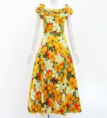 Hula Long Dress with Hibiscus Print / Luxury Collection / Yellow / J2834ye