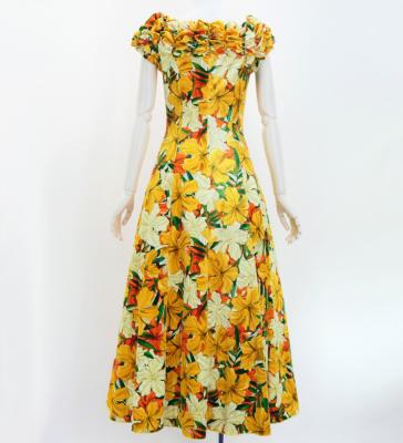 Hula Long Dress with Hibiscus Print / Luxury Collection / Yellow / J2834ye