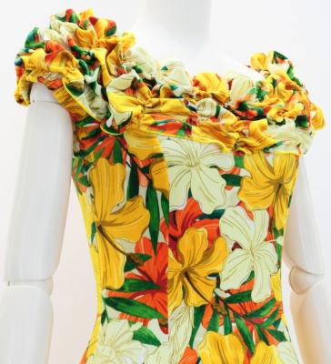Hula Long Dress with Hibiscus Print / Luxury Collection / Yellow / J2834ye