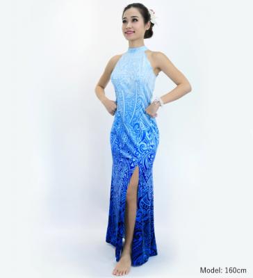 Hula Long Slit Dress with Velvet / Luxury Collection / Blue /J2847bl