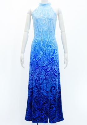 Hula Long Slit Dress with Velvet / Luxury Collection / Blue /J2847bl