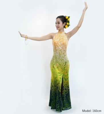 Hula Long Slit Dress with Velvet / Luxury Collection / Orange & Blue /J2847orbl