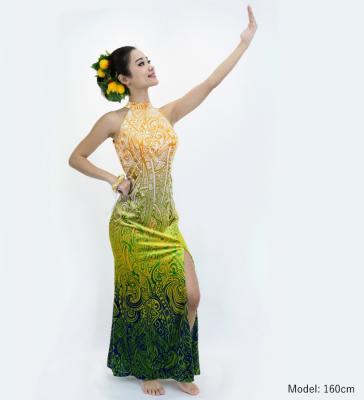 Hula Long Slit Dress with Velvet / Luxury Collection / Orange & Blue /J2847orbl