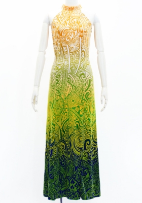 Hula Long Slit Dress with Velvet / Luxury Collection / Orange & Blue /J2847orbl