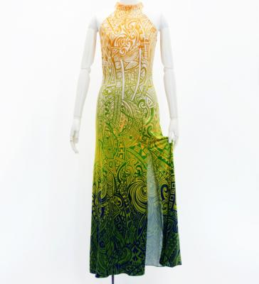 Hula Long Slit Dress with Velvet / Luxury Collection / Orange & Blue /J2847orbl