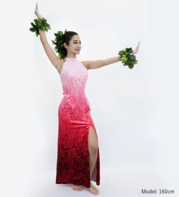Hula Long Slit Dress with Velvet / Luxury Collection / Pink & Red /J2847pird