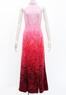 Hula Long Slit Dress with Velvet / Luxury Collection / Pink & Red /J2847pird