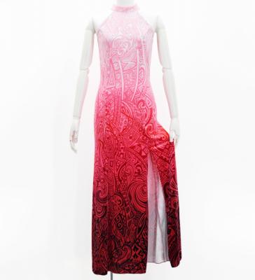 Hula Long Slit Dress with Velvet / Luxury Collection / Pink & Red /J2847pird
