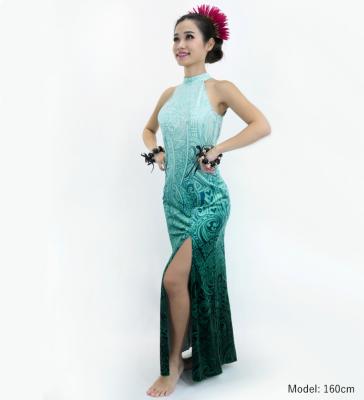 Hula Long Slit Dress with Velvet / Luxury Collection / Turquoise Blue /J2847tbl