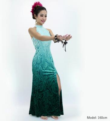 Hula Long Slit Dress with Velvet / Luxury Collection / Turquoise Blue /J2847tbl