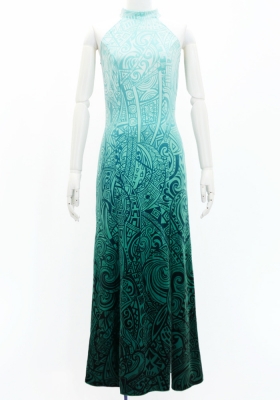 Hula Long Slit Dress with Velvet / Luxury Collection / Turquoise Blue /J2847tbl