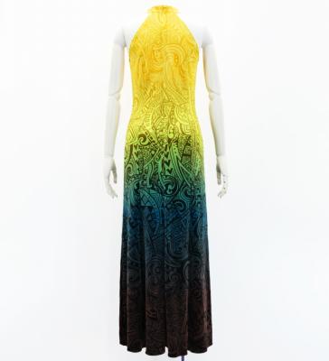 Hula Long Slit Dress with Velvet / Luxury Collection / Yellow & Brown /J2847yebr