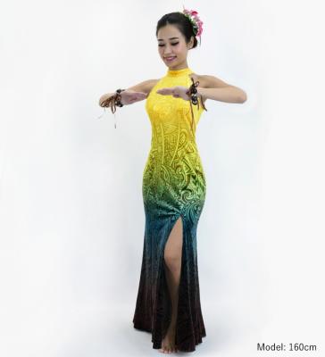 Hula Long Slit Dress with Velvet / Luxury Collection / Yellow & Brown /J2847yebr