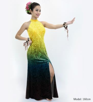 Hula Long Slit Dress with Velvet / Luxury Collection / Yellow & Brown /J2847yebr