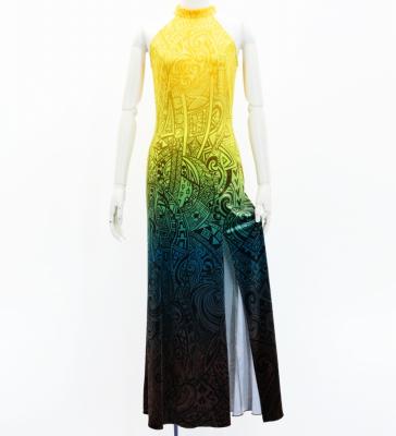 Hula Long Slit Dress with Velvet / Luxury Collection / Yellow & Brown /J2847yebr